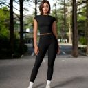 Black Large High-Waisted Compression Leggings with Crossover Waistband