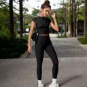 Black Large High-Waisted Compression Leggings with Crossover Waistband