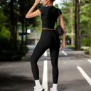 Black Large High-Waisted Compression Leggings with Crossover Waistband