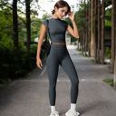 Gray Large High-Waisted Compression Leggings with Crossover Waistband