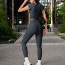 Gray Large High-Waisted Compression Leggings with Crossover Waistband