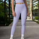 Purple Large High-Waisted Compression Leggings with Crossover Waistband