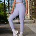 Purple Large High-Waisted Compression Leggings with Crossover Waistband