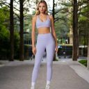 Purple Large High-Waisted Compression Leggings with Crossover Waistband