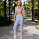 Purple Large High-Waisted Compression Leggings with Crossover Waistband