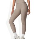 Beige Large High-Waisted Compression Leggings with Crossover Waistband