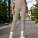 Beige Large High-Waisted Compression Leggings with Crossover Waistband