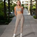 Beige Large High-Waisted Compression Leggings with Crossover Waistband