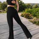 Black Large High-Rise Flared Yoga Pants with Crossover Waist Detail