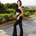 Black Small High-Rise Flared Yoga Pants with Crossover Waist Detail