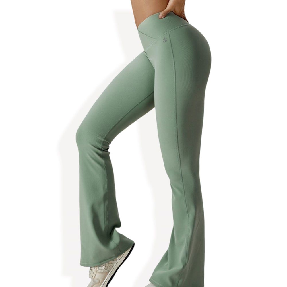 High-Rise Flared Yoga Pants with Crossover Waist Detail