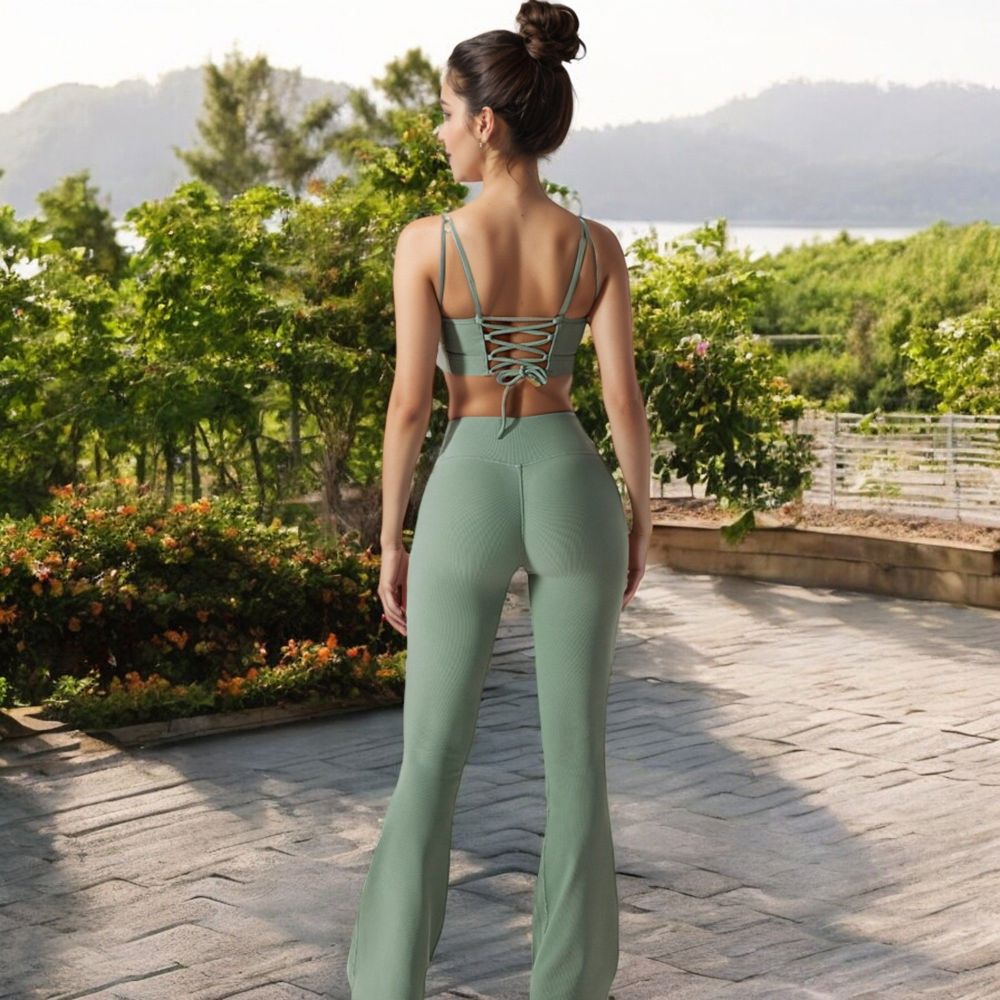 High-Rise Flared Yoga Pants with Crossover Waist Detail