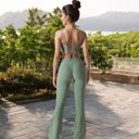 Green Large High-Rise Flared Yoga Pants with Crossover Waist Detail