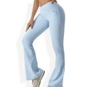 Blue Large High-Rise Flared Yoga Pants with Crossover Waist Detail