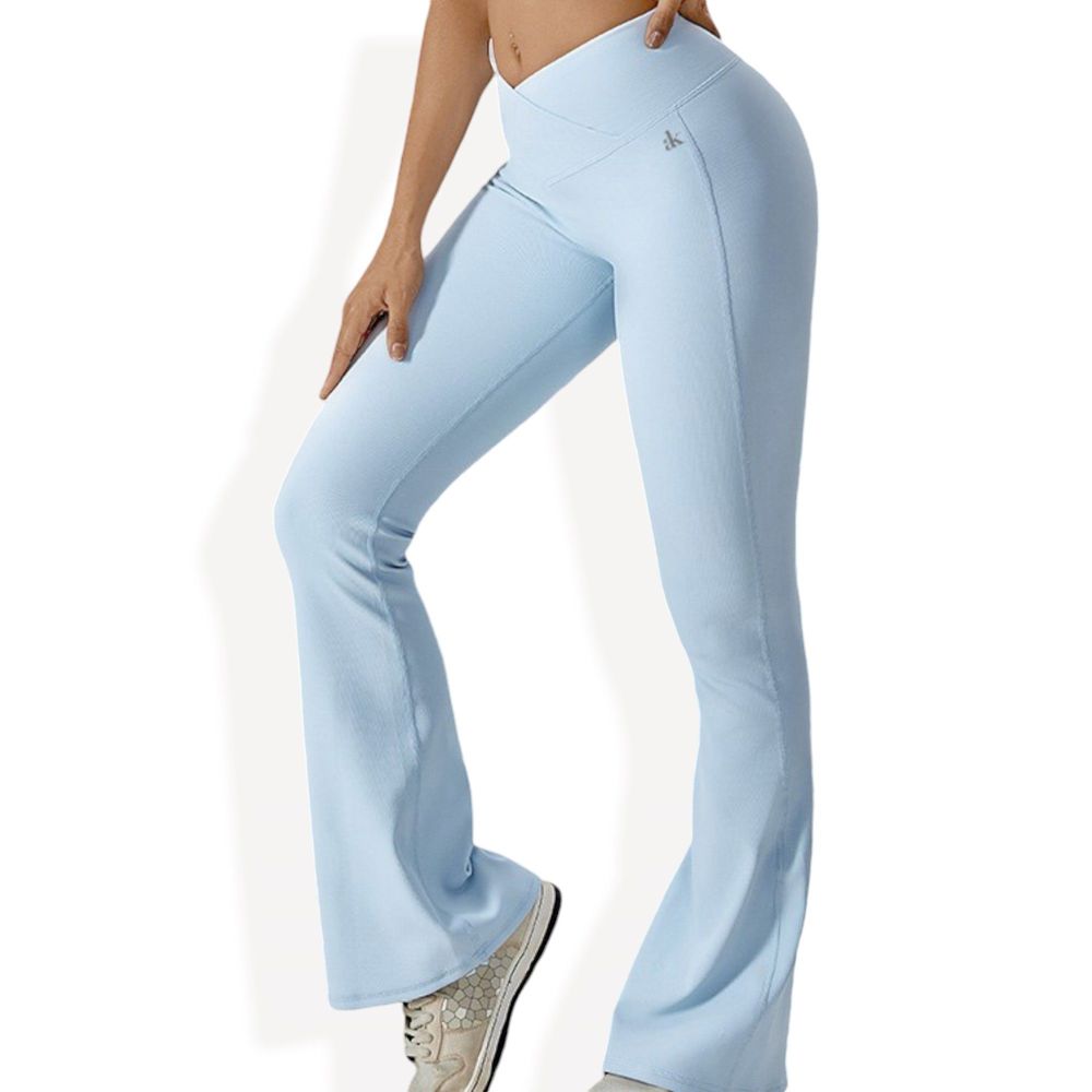 High-Rise Flared Yoga Pants with Crossover Waist Detail