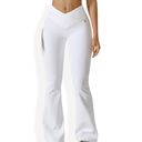 White Large Women's High-Rise Flared Yoga Pants with Crossover Waist Detail