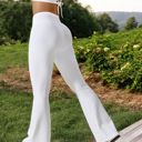 White Medium Women's High-Rise Flared Yoga Pants with Crossover Waist Detail
