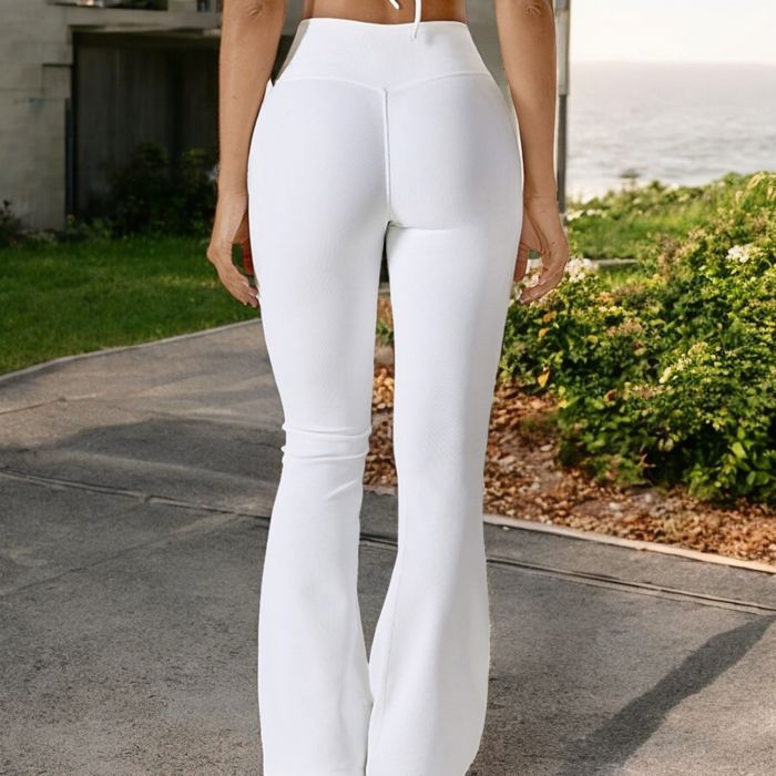 Women's High-Rise Flared Yoga Pants with Crossover Waist Detail