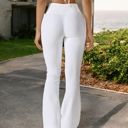 White Medium Women's High-Rise Flared Yoga Pants with Crossover Waist Detail
