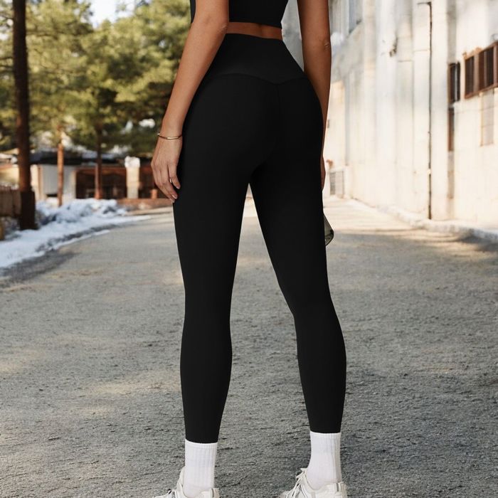 High Waist Full Length Leggings with Ribbed Waistband