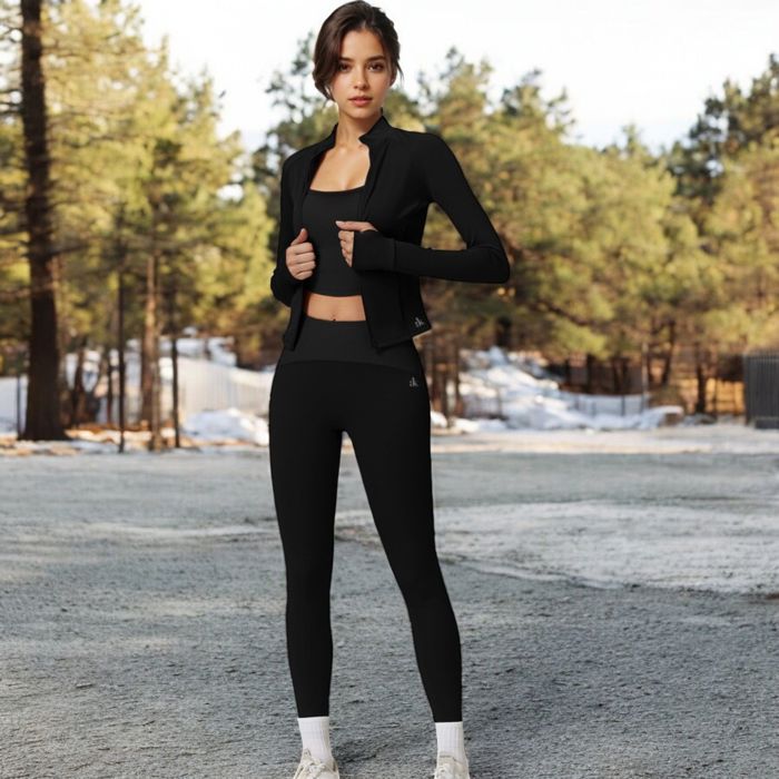 High Waist Full Length Leggings with Ribbed Waistband