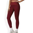 Red Large High Waist Full Length Leggings with Ribbed Waistband