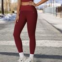 Red Large High Waist Full Length Leggings with Ribbed Waistband