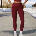 Red Large High Waist Full Length Leggings with Ribbed Waistband