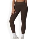 Brown Large High Waist Full Length Leggings with Ribbed Waistband