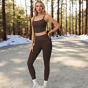 Brown Large High Waist Full Length Leggings with Ribbed Waistband