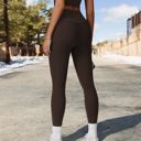 Brown Large High Waist Full Length Leggings with Ribbed Waistband