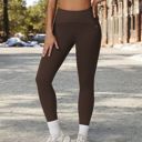 Brown Large High Waist Full Length Leggings with Ribbed Waistband