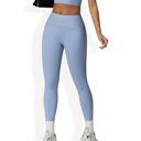 Blue Large High Waist Full Length Leggings with Ribbed Waistband