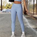 Blue Large High Waist Full Length Leggings with Ribbed Waistband