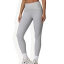 White Large High Waist Full Length Leggings with Ribbed Waistband