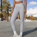 White Large High Waist Full Length Leggings with Ribbed Waistband