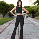 Black Large Flared High Waist Pants and Cropped Tank Top Activewear Set