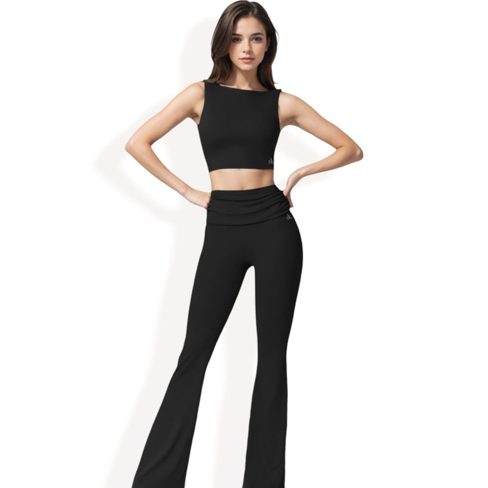 Flared High Waist Pants and Cropped Tank Top Activewear Set