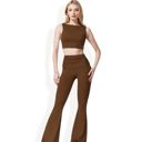 Brown Large Flared High Waist Pants and Cropped Tank Top Activewear Set