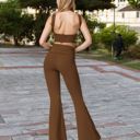 Brown Large Flared High Waist Pants and Cropped Tank Top Activewear Set