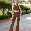 Brown Large Flared High Waist Pants and Cropped Tank Top Activewear Set