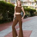 Brown Large Flared High Waist Pants and Cropped Tank Top Activewear Set