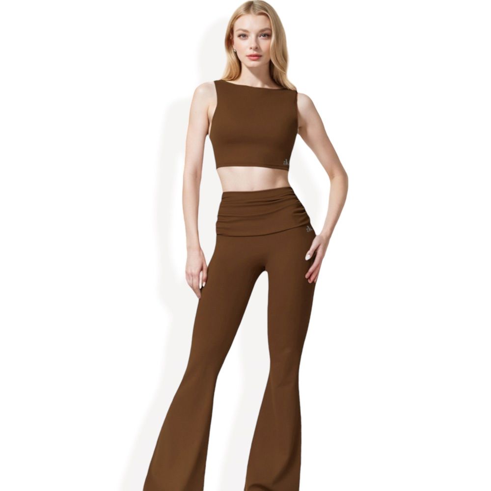 Flared High Waist Pants and Cropped Tank Top Activewear Set