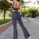 Gray Large Flared High Waist Pants and Cropped Tank Top Activewear Set