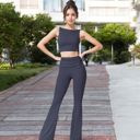 Gray Large Flared High Waist Pants and Cropped Tank Top Activewear Set