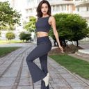 Gray Large Flared High Waist Pants and Cropped Tank Top Activewear Set