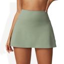 Green Large High Waist Athletic Skort with Built-In Shorts and Side Slit