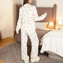 White Large Heart Print 2-Piece Pajama Set with Long Sleeve Button-Up Top and Relaxed Fit Pants