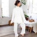 White Medium Women's Heart Print 3-Piece Pajama Set with Ruffled Trim