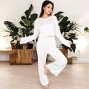 White Large Women's Floral Print 2-Piece Pajama Set with Long Sleeve Top and Elastic Waist Relaxed Fit Pants